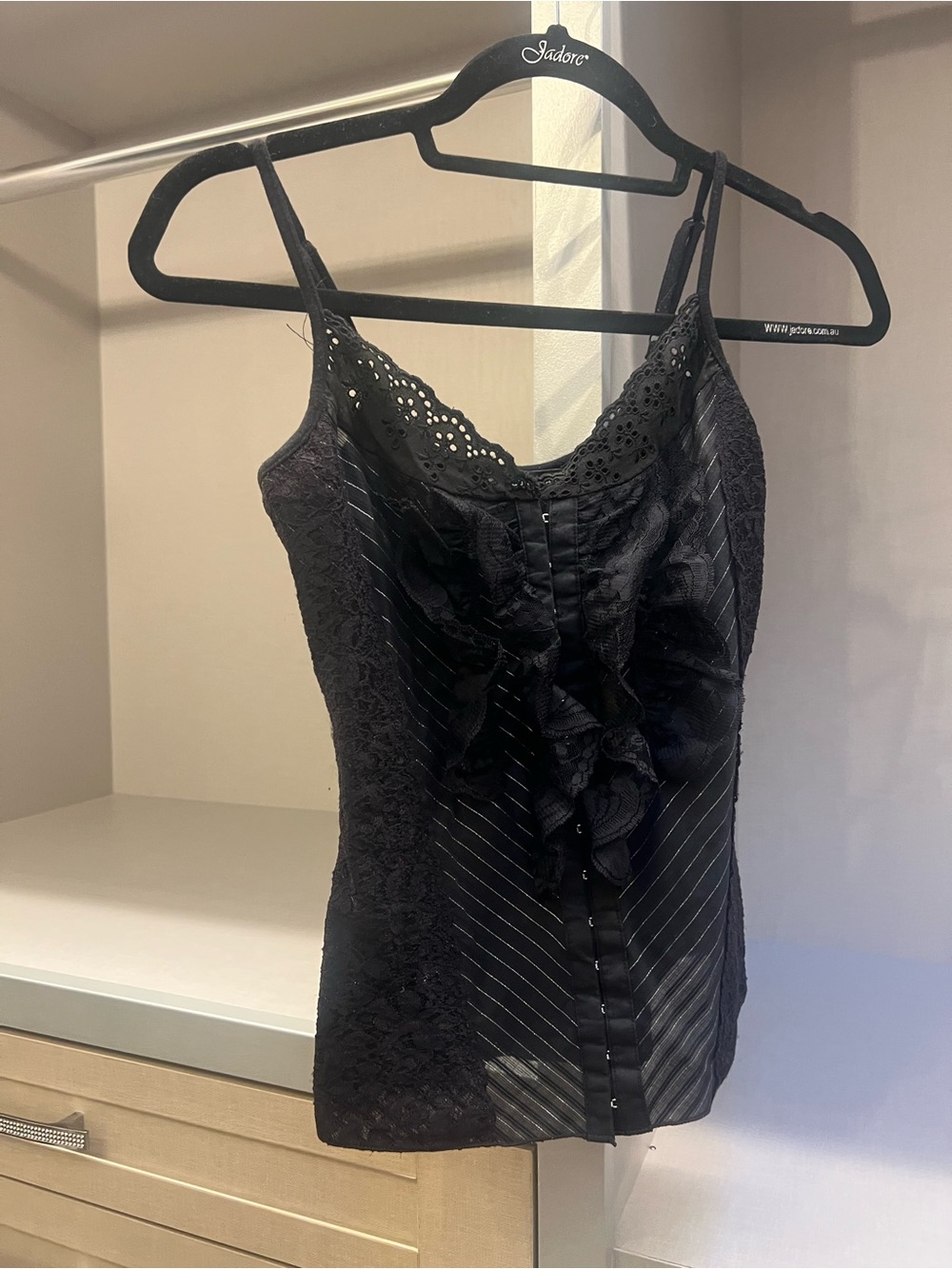 Guess Black Lace Ruffle Camisole Mini Dress